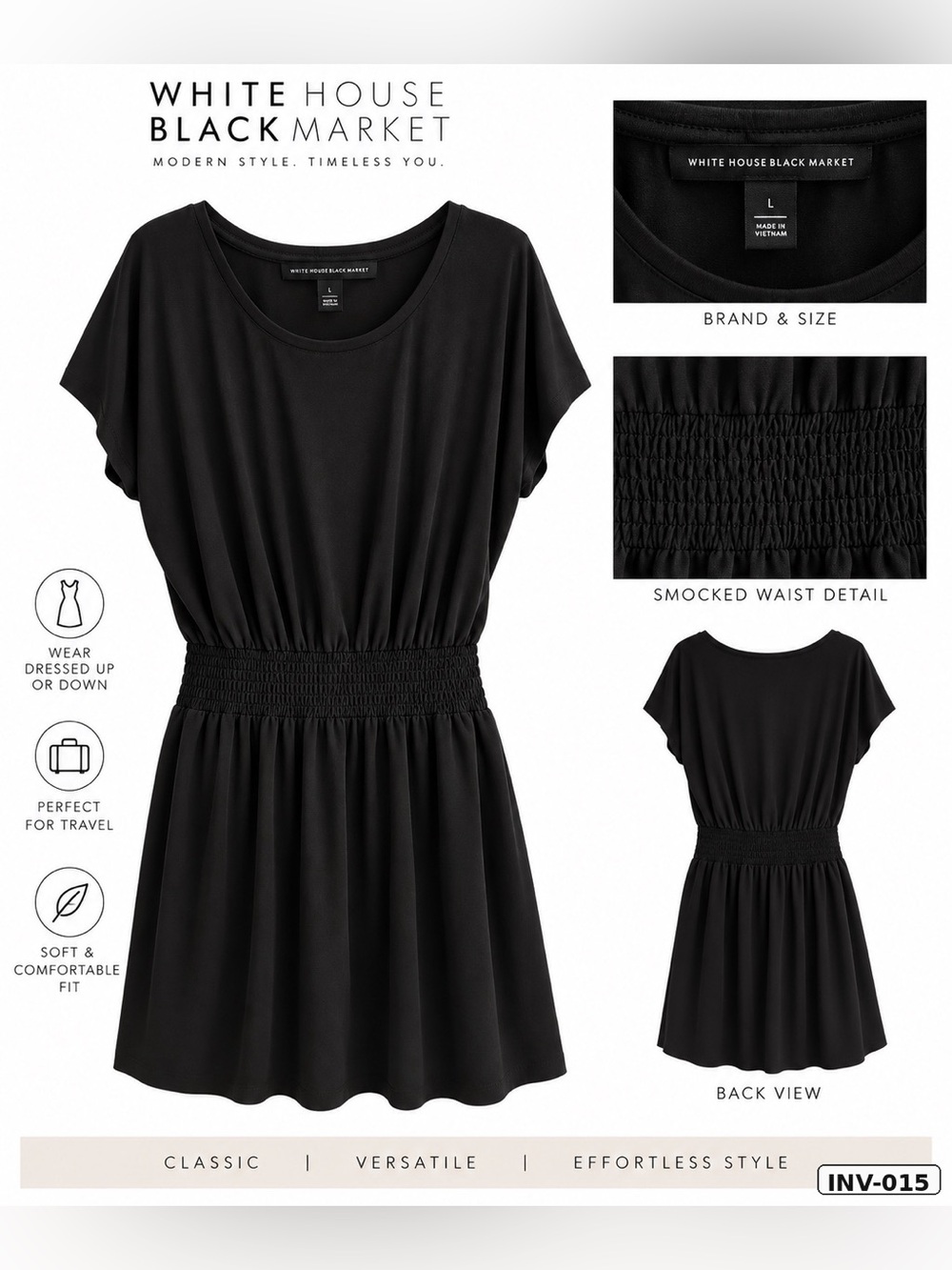 White House Black Market Black Smocked-Waist Mini Dress